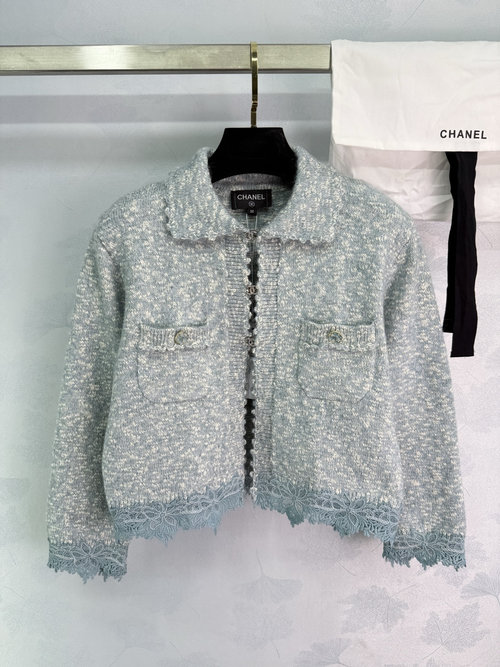 Chanel Embroidered Lace Knit Cardigan with Water-drill Buttons, Refined and Versatile