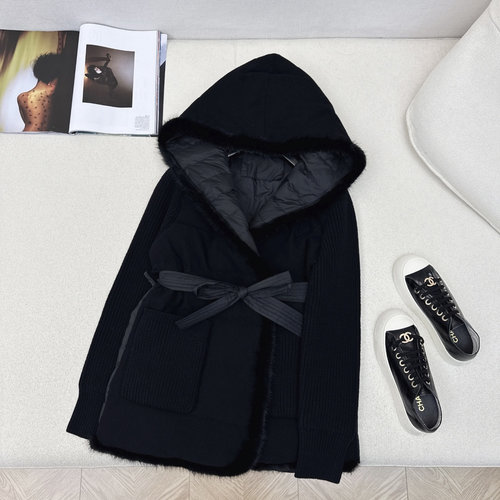 Loro Piana Exclusive Wool-Knit Spliced Hooded Down Jacket, Stylish and Warm