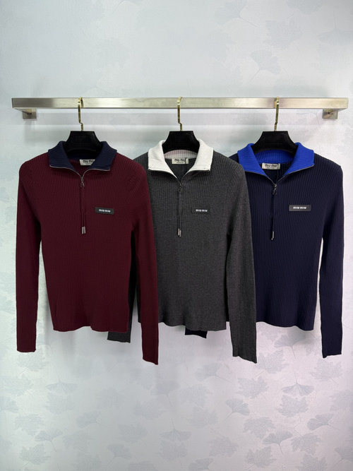 Miu Miu Contrasting Fake Two-Piece Knit Long-Sleeve, Comfortable and Sophisticated