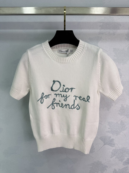Dior Timeless Short-sleeve Knit Sweater with Embroidered Letters