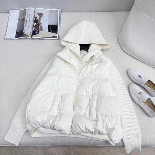 Loro Piana Classic and Stylish Knitted Spliced Padded Jacket with Wool Sleeves