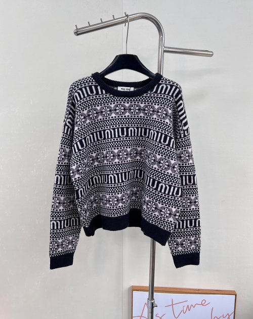 Miu Miu Floral Alphabet Knitted Sweater with Cashmere Blend Fabric