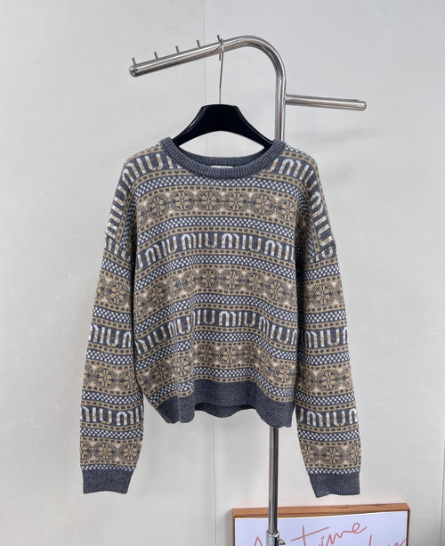 Miu Miu Floral Alphabet Knitted Sweater with Cashmere Blend Fabric