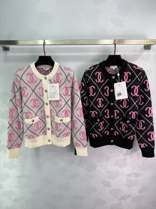 Chanel Stylish Knit Cardigan with Colorful Logo and Vertical Ribs