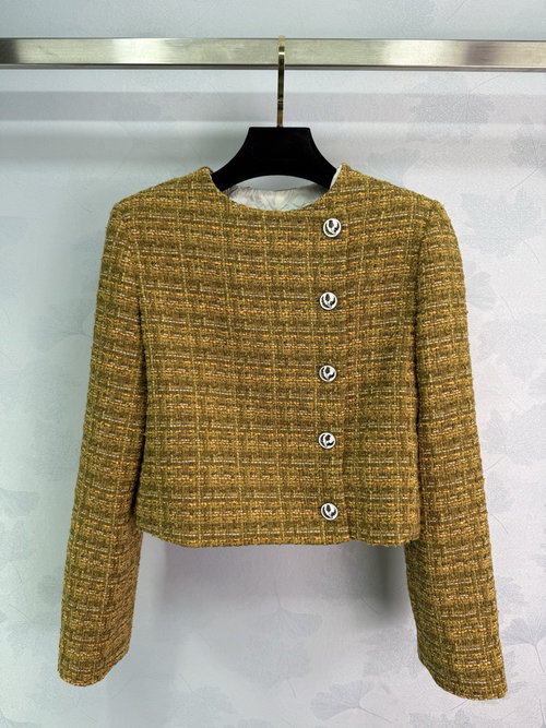 Chanel French Tweed Short Coat with Flower Buttons, Elegant and Graceful