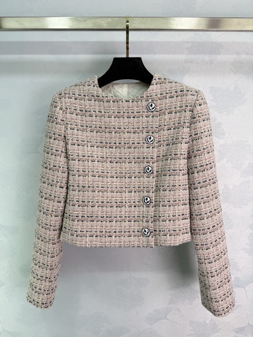 Chanel French Tweed Short Coat with Flower Buttons and Matching Skirt
