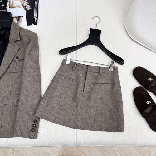 Miu Miu Chic Herringbone Suit Set, Elegant and Tall - looking