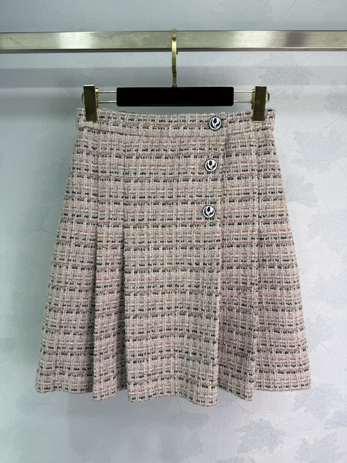 Chanel French Tweed Short Coat with Flower Buttons and Matching Skirt