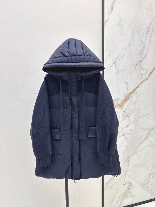 Max Mara Spliced Cashmere Down Jacket with Wool Sleeves, 90% Down Filled