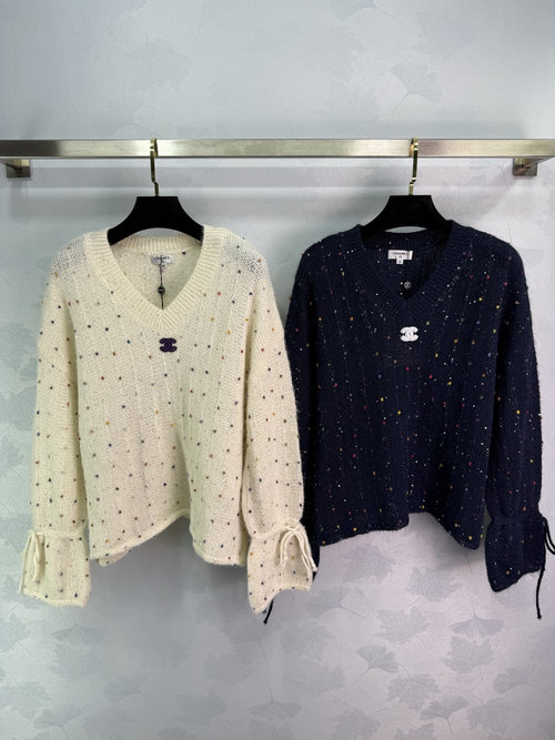 Chanel Double C Polka Dot Sweater with V - Neck and Colorful Dots