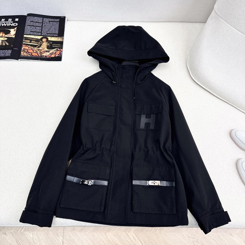 Hermes Practical Workwear - style Hooded Windbreaker with Adjustable Waist