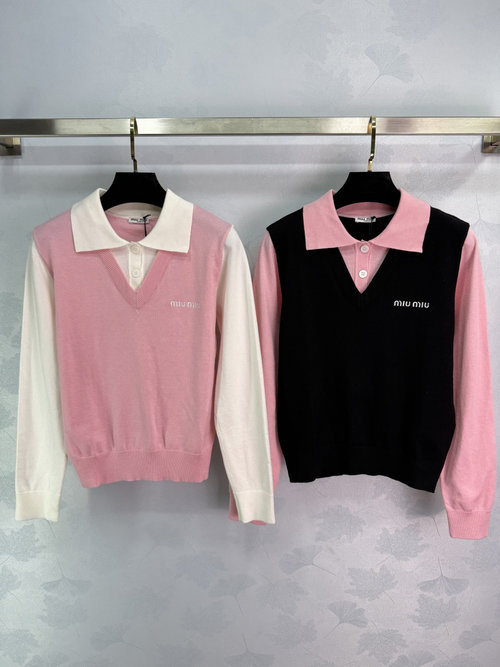 Miu Miu Fake Two-Piece Knit Top in Wool Material with High-End Design