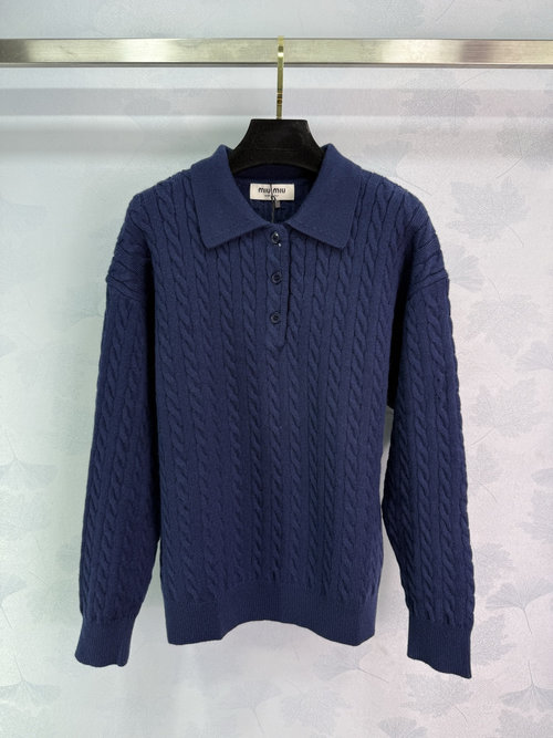 Miu Miu Cozy Knit Long-Sleeve Sweater with Vertical Twists and Soft Texture