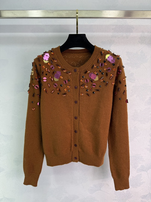 Fendi Sequined and Beaded Knit Cardigan with Irregular Patterns