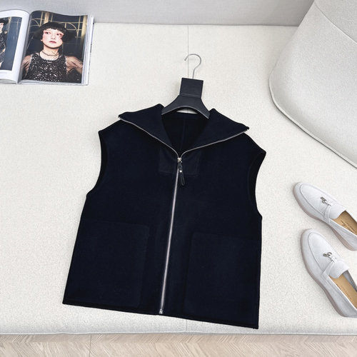 Hermes Handmade Double-Faced Cashmere Wool Vest with Arched Collar