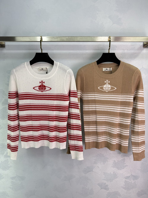 Vivienne Westhood Stripe Knit Top with Saturn Logo Embroidery, Soft and Versatile