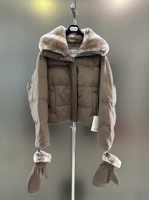 Max Mara Wool and Goose Down Jacket with Removable Rabbit Fur Collar