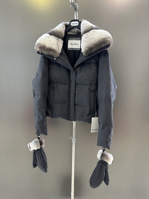 Max Mara Wool and Goose Down Jacket with Removable Rabbit Fur Collar