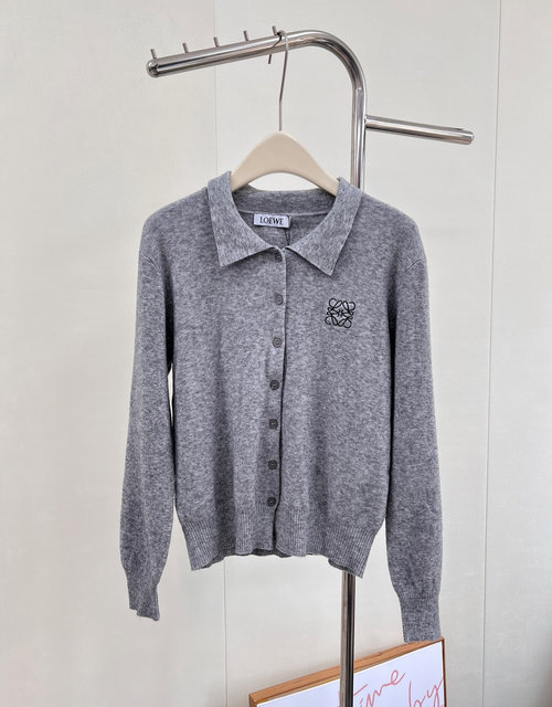 Loewe Fashionable Embroidered Totem Collar Knit Cardigan with YB Cashmere Blend