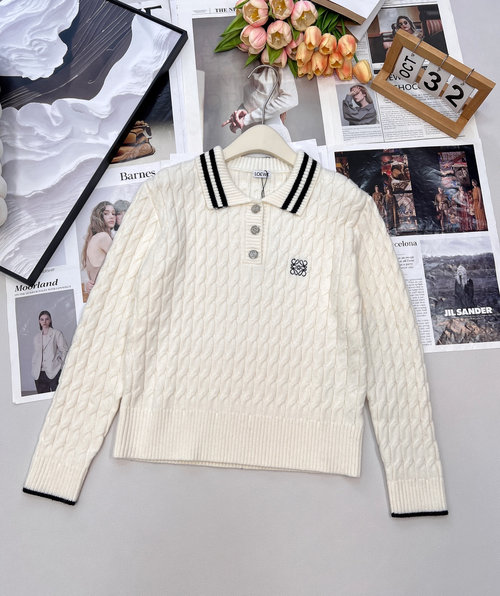 Loewe Polo Collar Knit Sweater in Soft Wool and Cashmere