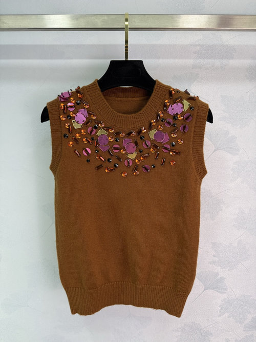 Fendi Sequined and Beaded Knit Vest with Wool Yarn, Luxurious and Elegant