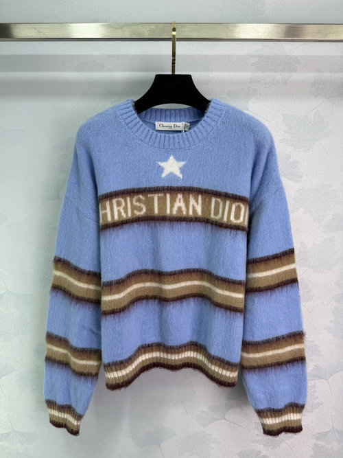Dior Striped Sweater with White Star and Lettering