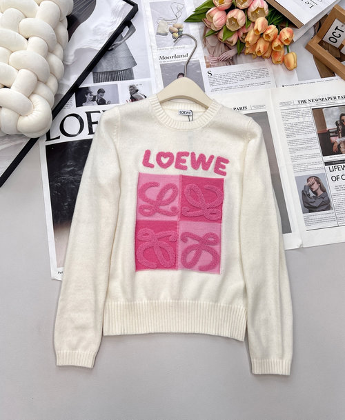 Loewe Fashionable Pink Logo Long-Sleeve Knit Top