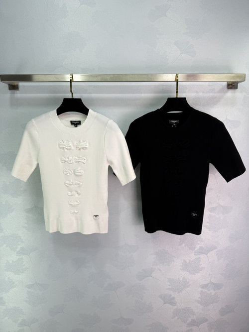 Chanel Soft YB Cotton Knit Sweater with Bowknot Ornament