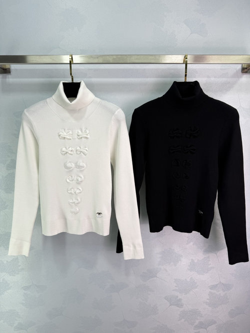 Chanel Bow-Knot High-Neck Sweater with Double C Logo