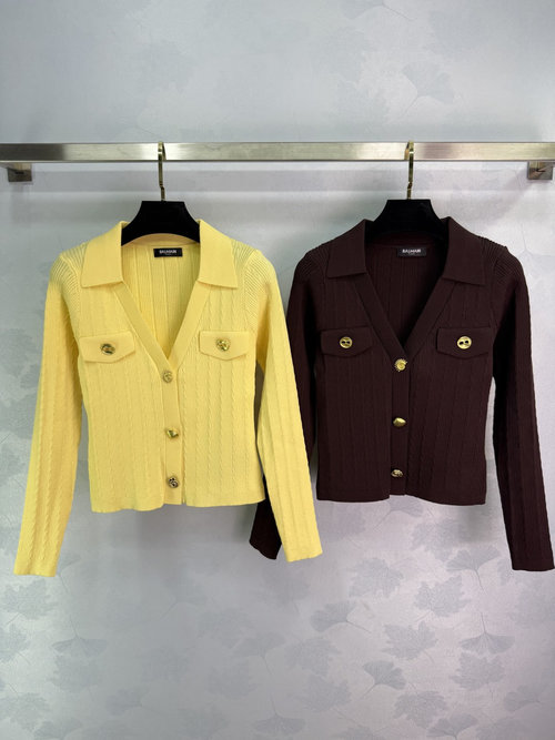 Balmain Exquisite Metal Buttoned Knit Cardigan with Gold Buttons