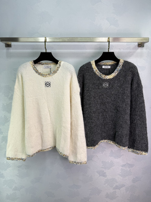 Loewe Knit Sweater with Classic Logo and Sequined Collar, All-Season Wear