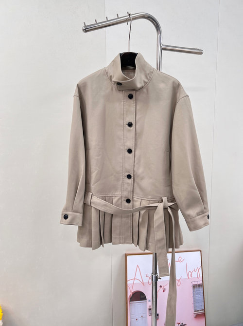 Celine Belted Hem Pleated Trench Coat, Comfortable and Stylish