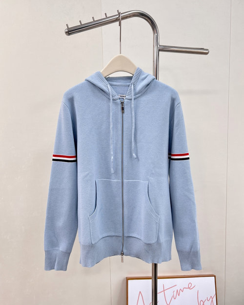 Thom Browne Versatile Cotton Knit Hooded Cardigan with Sleeve Badges