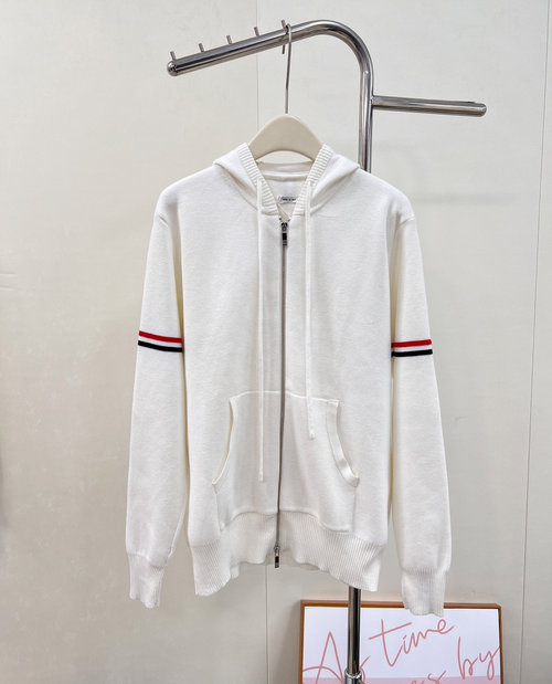 Thom Browne Double Sleeve Badge Hooded Knit Cardigan for Multiple Occasions
