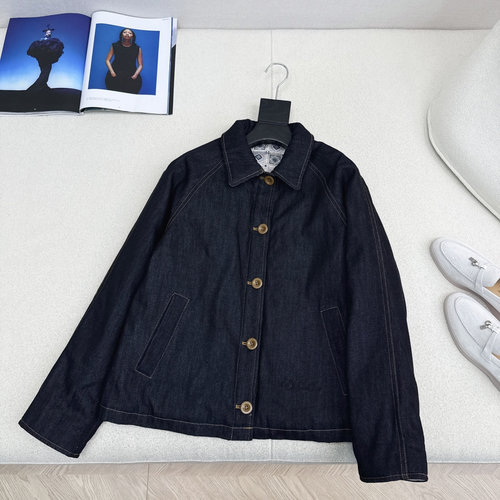 Loro Piana Exclusive Denim Cotton Jacket with Turn-Down Collar, Vintage Appeal