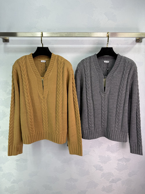 Loewe V-Neck Twisted Knit Cardigan with Swiss Weaving Process