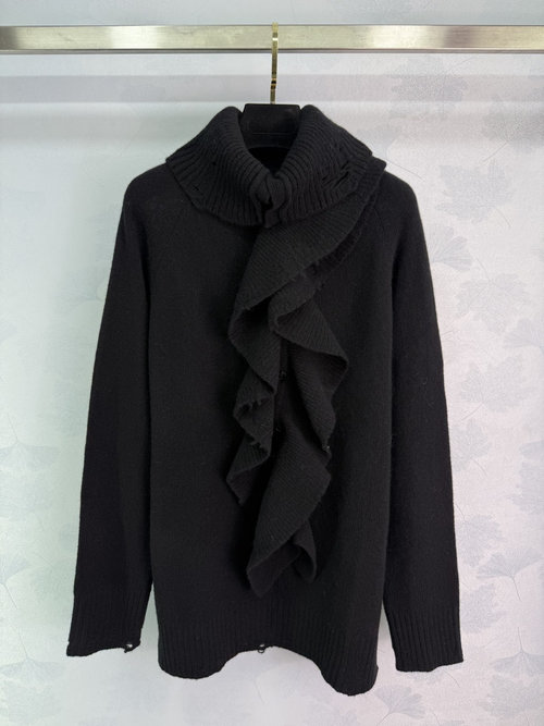 Dior High Neck Sweater with Ruffled Front