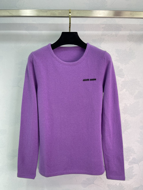 Miu Miu Round Neck Knit Top with Small Logo
