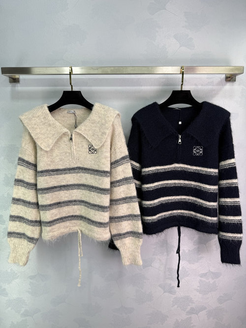 Loewe Early Autumn Striped Knitted Polo Neck Sweater with Logo Embellishment
