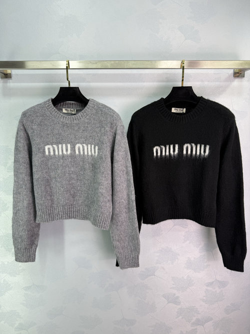 Miu Miu Classic Brand Logo Knit Round Neck Pullover