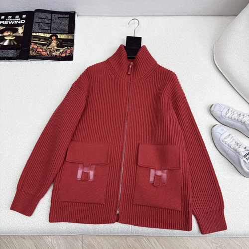 Hermes Exclusive H-pattern Wool Knit Coat, New Drop-shoulder Design