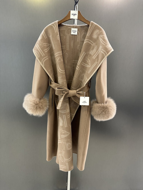 Hermes Classic Printed Woolen Bathrobe-Style Long Coat