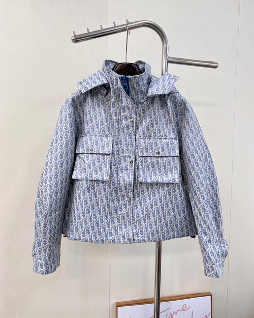 Dior Classic Monogram Jacquard Short Jacket with Needle Embroidery