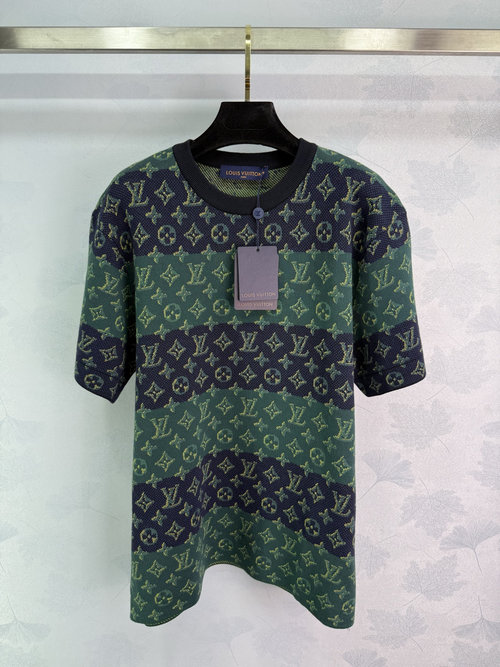 Louis Vuitton Green Gradient Old Flower Knit Short Sleeve Top