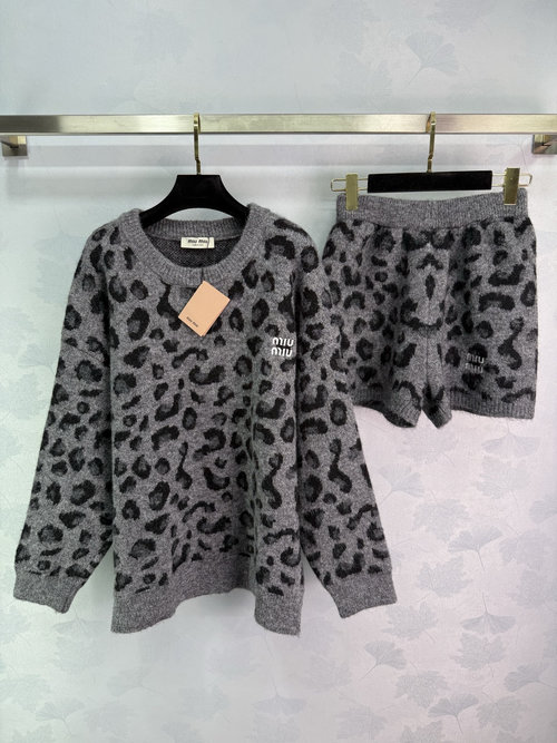 Miu Miu Leopard Print Sweater and Shorts Set with Relaxed Fit