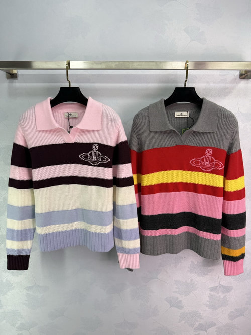 Vivienne Westhood Long-Sleeve Sweater with Contrast Collar and Saturn Logo