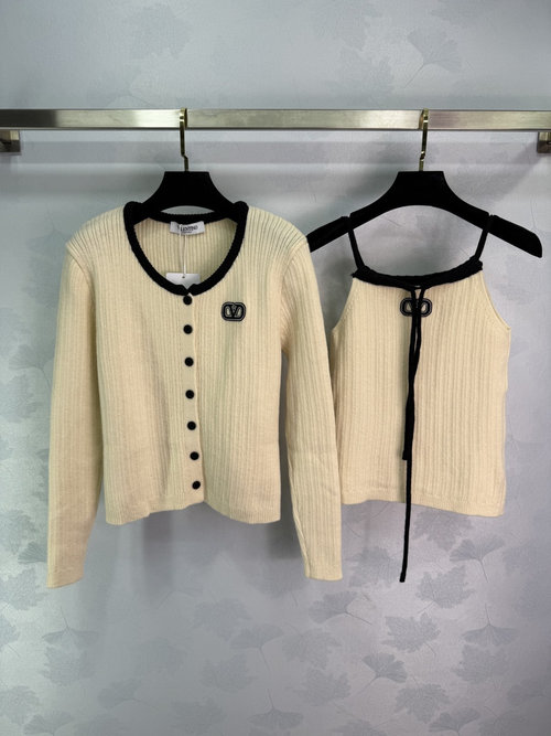 Valentino Two - Piece Knit Cardigan Set with Double - Breasted Buttons, Striped Design