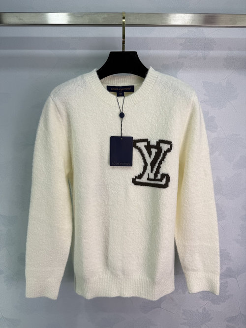 Louis Vuitton High-Quality Wool Round-Neck Pullover with Logo and Color Contrast