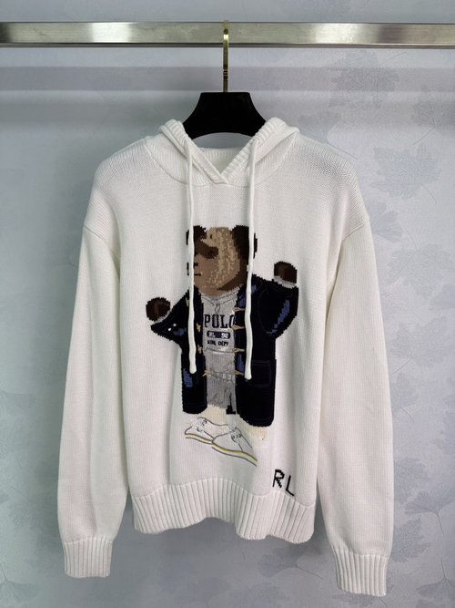 Polo Ralph Lauren Bear Embroidered Hoodie with Letter Badge Accent