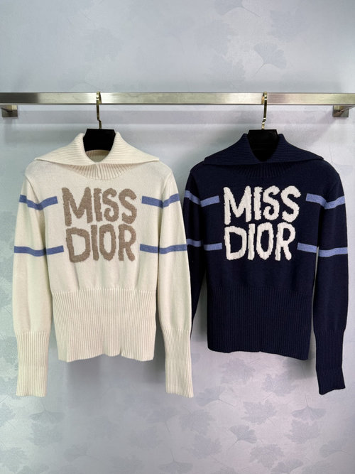 Dior High-Neck Knitted Sweater with Brand Embroidered Pattern Embellishment